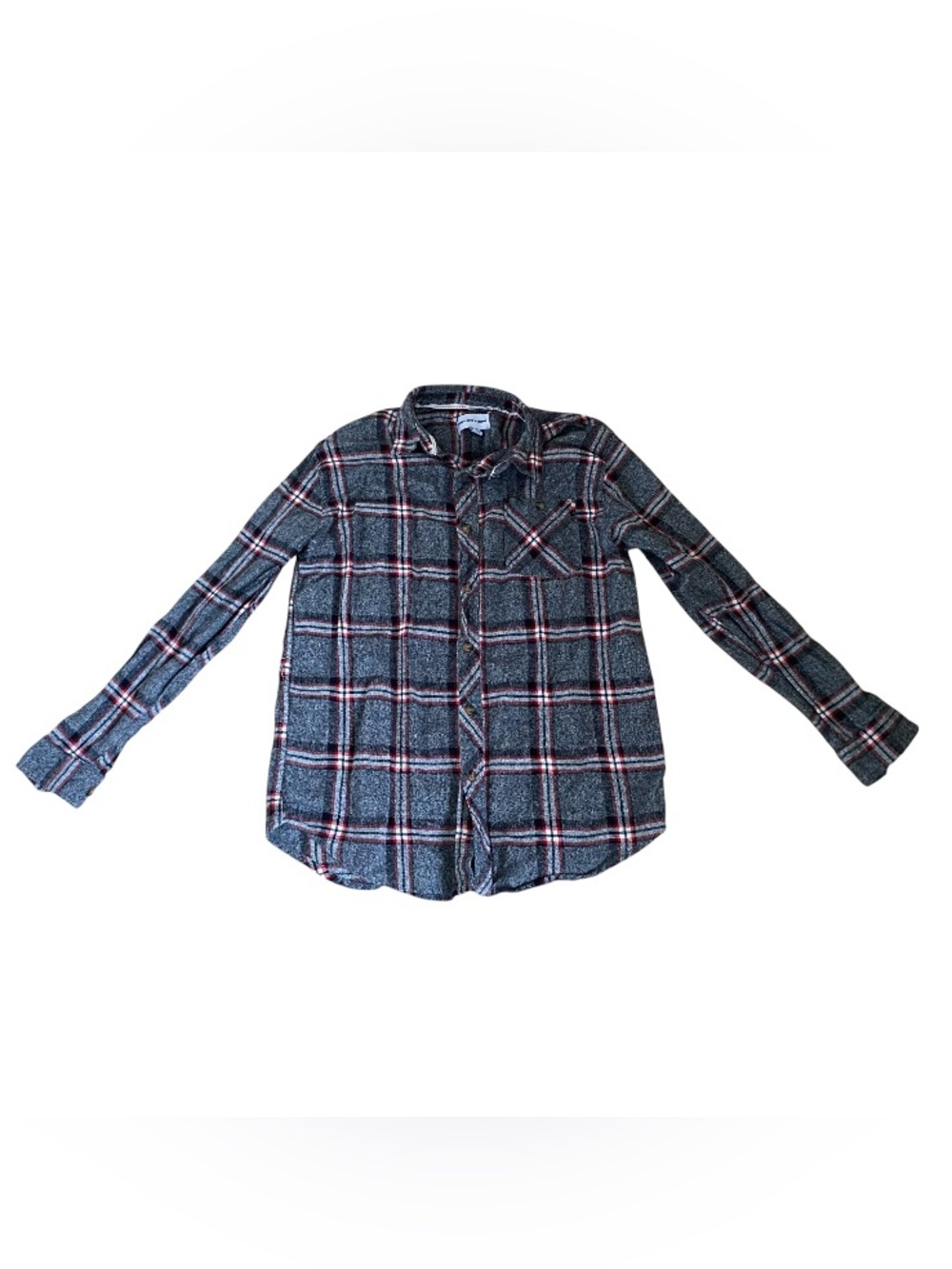 DISTORTION Gray Red Plaid Flannel Long-Sleeve Button-Up Boys Shirt Size 14/16
